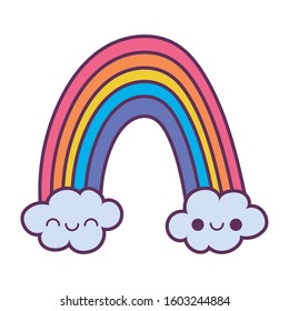 rainbow cartoon design, Kawaii expression cute character funny and emoticon theme Vector illustration