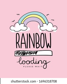 Dibujo de caricaturas arcoiris en diseño de ilustración rosa/vectorial para niños, pantalones en t, gráficos de moda, impresiones, carteles, etc