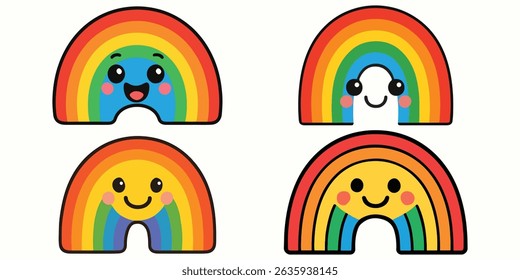 Rainbow cartoon face vector bundle