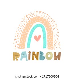 rainbow. cartoon rainbow, hand drawing lettering. Colorful vector illustration for kids. flat style, doodle quote. design for baby shower cards, prints