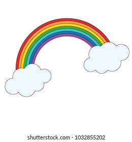 Rainbow cartoon, the outlined illustration with thin line black stroke