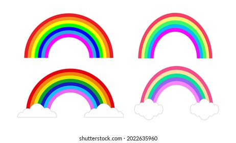 rainbow cartoon set with multicolor for doodles art cute decorative design isolated on white background. vector illustration