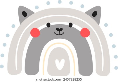 Rainbow With Cat Face Vector Illustration