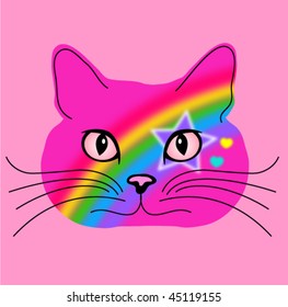 RAINBOW CAT FACE VECTOR ILLUSTRATION