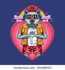 Regenbogen-Katze liebt coole Maskottabildung