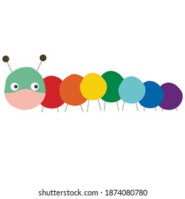 Rainbow caterpillar in a mask. Funny illustration for children.