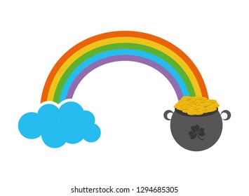 rainbow cauldron coins happy st patricks day vector illustration