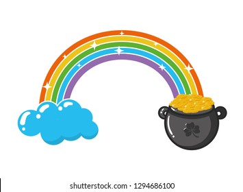 rainbow cauldron coins happy st patricks day vector illustration