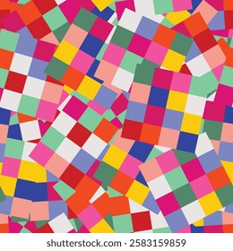 Rainbow Checkerboard retro colors vector seamless pattern. Geometric abstract background. Checkered surface.