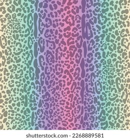 Rainbow cheetah seamless pattern. Leopard neon print. Vector animal spotted skin background.