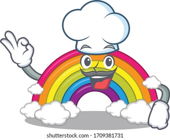 rainbow chef cartoon design style wearing white hat