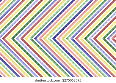 Rainbow chevron arrow diagonal lines pattern on white background. Vector illustration for web design or print for fabric, packaging, scrapbook, wallpaper. Wall and floor ceramic tiles pattern.