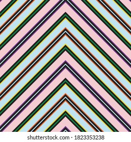 Rainbow Chevron diagonal striped seamless pattern background suitable for fashion textiles, graphics