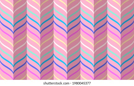 Rainbow chevron pattern, seamless vector geometric background. Unicorn magic rainbow stripes pattern on pink background. Abstract geometric wave background.