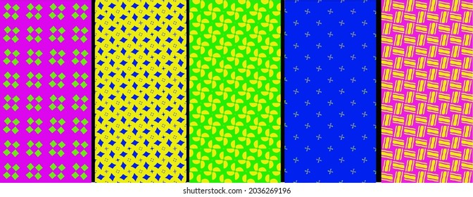 Rainbow-Chevron, Vektorgrafik geometrischer nahtloser Muster Sammlung. Eine Reihe heller, bunter Hintergründe mit modernen Minimaletiketten. Abstrakte Zickzacktexturen. Design für Ostern, Feriendekoration 