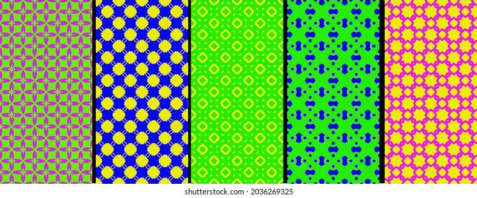 Rainbow-Chevron, Vektorgrafik geometrischer nahtloser Muster Sammlung. Eine Reihe heller, bunter Hintergründe mit modernen Minimaletiketten. Abstrakte Zickzacktexturen. Design für Ostern, Feriendekoration 