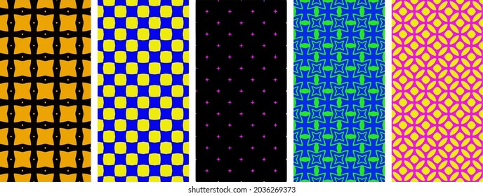 Rainbow chevron vector geometric seamless patterns collection. Set of bright colorful backgrounds with modern minimal labels. Cute abstract zigzag textures. Pattern design for Easter, holiday decor 