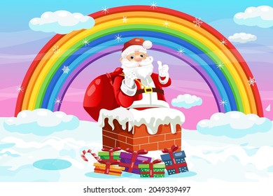 Rainbow Christmas background cartoon Santa Claus boxing day