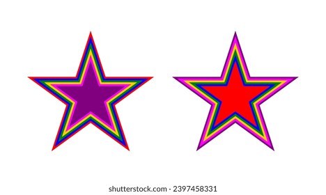 Rainbow Christmas star outline icons set illustration vector. Collection of stars shape logo isolated on white background.