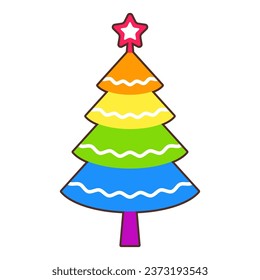 Regenbogen-Weihnachtsbaum auf weißem Hintergrund. LGBT-Konzept