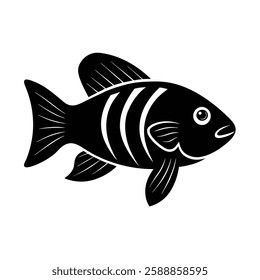 Rainbow Cichlid Silhouette Vector Art and Black Color Fish Design Illustration