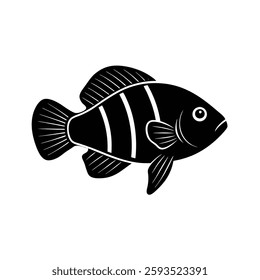 Rainbow Cichlid Silhouette Vector Art and Black Color Fish Design Illustration