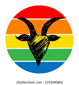 Rainbow Circle with Animal Goat. Flat Line Icon, Sign, Symbol Isolated Background. Graphic Design Abstract Art, Elements, Vector Illustration EPS 10