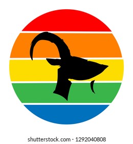 Rainbow Circle with Animal Goat. Flat Line Icon, Sign, Symbol Isolated Background. Graphic Design Abstract Art, Elements, Vector Illustration EPS 10