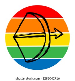Rainbow Circle with Arrow Bow and Sagittarius. Flat Line Icon, Sign, Symbol Isolated Background. Graphic Design Abstract Art, Elements, Vector Illustration EPS 10