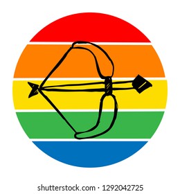 Rainbow Circle with Arrow Bow and Sagittarius. Flat Line Icon, Sign, Symbol Isolated Background. Graphic Design Abstract Art, Elements, Vector Illustration EPS 10