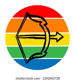 Rainbow Circle with Arrow Bow and Sagittarius. Flat Line Icon, Sign, Symbol Isolated Background. Graphic Design Abstract Art, Elements, Vector Illustration EPS 10