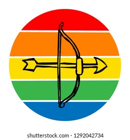 Rainbow Circle with Arrow Bow and Sagittarius. Flat Line Icon, Sign, Symbol Isolated Background. Graphic Design Abstract Art, Elements, Vector Illustration EPS 10