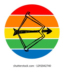 Rainbow Circle with Arrow Bow and Sagittarius. Flat Line Icon, Sign, Symbol Isolated Background. Graphic Design Abstract Art, Elements, Vector Illustration EPS 10