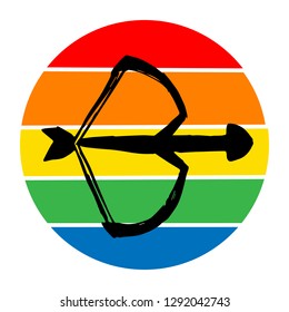 Rainbow Circle with Arrow Bow and Sagittarius. Flat Line Icon, Sign, Symbol Isolated Background. Graphic Design Abstract Art, Elements, Vector Illustration EPS 10