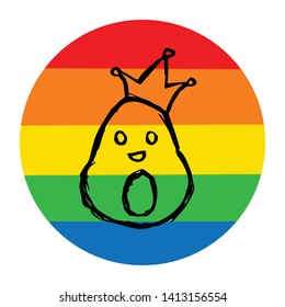 Rainbow Circle with Avocado Fruit Food. Flat Line Icon, Sign, Symbol Isolated Background. Graphic Design Abstract Art, Elements, Vector Illustration EPS 10