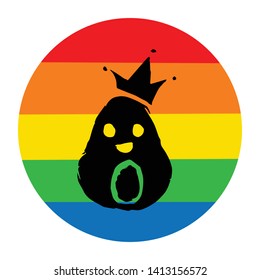 Rainbow Circle with Avocado Fruit Food. Flat Line Icon, Sign, Symbol Isolated Background. Graphic Design Abstract Art, Elements, Vector Illustration EPS 10