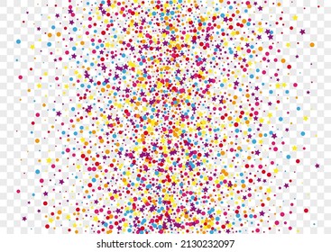 Rainbow Circle Background Transparent Vector. Confetti Celebrate Card. Multicolored Christmas. Bright Polka Party. Geometric Transparent Template.