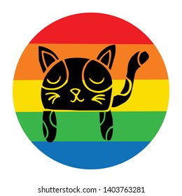 Rainbow Circle with Cat Animal. Flat Line Icon, Sign, Symbol Isolated Background. Graphic Design Abstract Art, Elements, Vector Illustration EPS 10