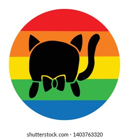 Rainbow Circle with Cat Animal. Flat Line Icon, Sign, Symbol Isolated Background. Graphic Design Abstract Art, Elements, Vector Illustration EPS 10