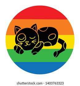 Rainbow Circle with Cat Animal. Flat Line Icon, Sign, Symbol Isolated Background. Graphic Design Abstract Art, Elements, Vector Illustration EPS 10