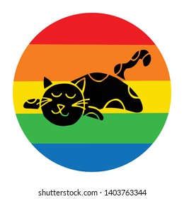 Rainbow Circle with Cat Animal. Flat Line Icon, Sign, Symbol Isolated Background. Graphic Design Abstract Art, Elements, Vector Illustration EPS 10