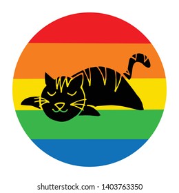 Rainbow Circle with Cat Animal. Flat Line Icon, Sign, Symbol Isolated Background. Graphic Design Abstract Art, Elements, Vector Illustration EPS 10