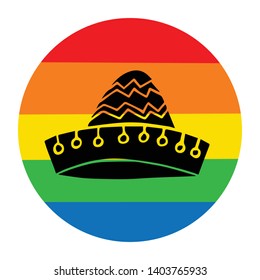 Rainbow Circle with Cinco De Mayo Hat. Flat Line Icon, Sign, Symbol Isolated Background. Graphic Design Abstract Art, Elements, Vector Illustration EPS 10