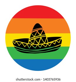 Rainbow Circle with Cinco De Mayo Hat. Flat Line Icon, Sign, Symbol Isolated Background. Graphic Design Abstract Art, Elements, Vector Illustration EPS 10