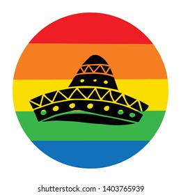 Rainbow Circle with Cinco De Mayo Hat. Flat Line Icon, Sign, Symbol Isolated Background. Graphic Design Abstract Art, Elements, Vector Illustration EPS 10
