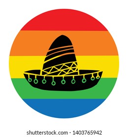 Rainbow Circle with Cinco De Mayo Hat. Flat Line Icon, Sign, Symbol Isolated Background. Graphic Design Abstract Art, Elements, Vector Illustration EPS 10