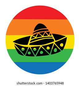 Rainbow Circle with Cinco De Mayo Hat. Flat Line Icon, Sign, Symbol Isolated Background. Graphic Design Abstract Art, Elements, Vector Illustration EPS 10