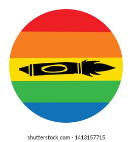 Rainbow Circle with Crayon For School. Flat Line Icon, Sign, Symbol Isolated Background. Graphic Design Abstract Art, Elements, Vector Illustration EPS 10