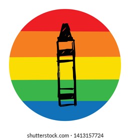 Rainbow Circle with Crayon For School. Flat Line Icon, Sign, Symbol Isolated Background. Graphic Design Abstract Art, Elements, Vector Illustration EPS 10