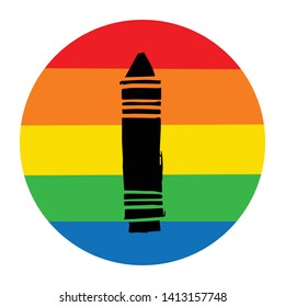 Rainbow Circle with Crayon For School. Flat Line Icon, Sign, Symbol Isolated Background. Graphic Design Abstract Art, Elements, Vector Illustration EPS 10
